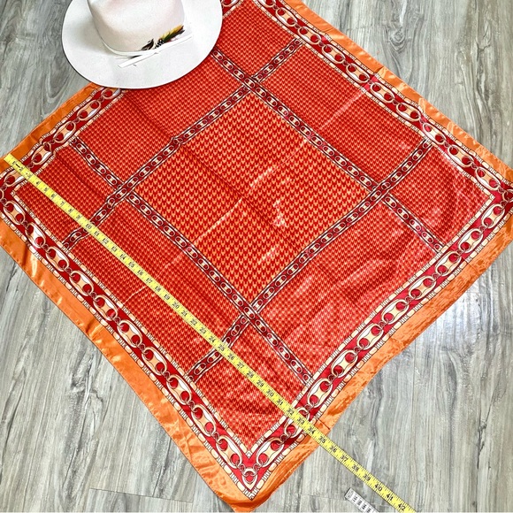 Equestrian houndstooth vibe boho satin scarf/wrap w country southwestern feel - Picture 2 of 15